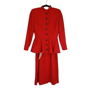 Leslie Fay Red & White Two-Piece Dress 18 Suit Button-Down & Peplum Jacket 12